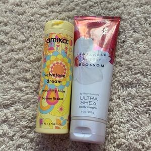Amika smoothing balm and bath and body works Japanese Cherry blossom body cream